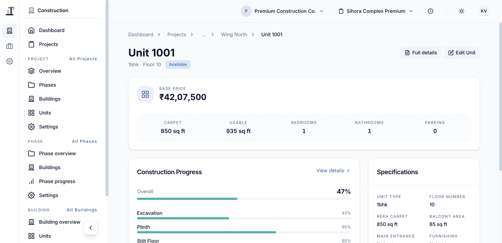 Construvex screenshot: hierarchy view